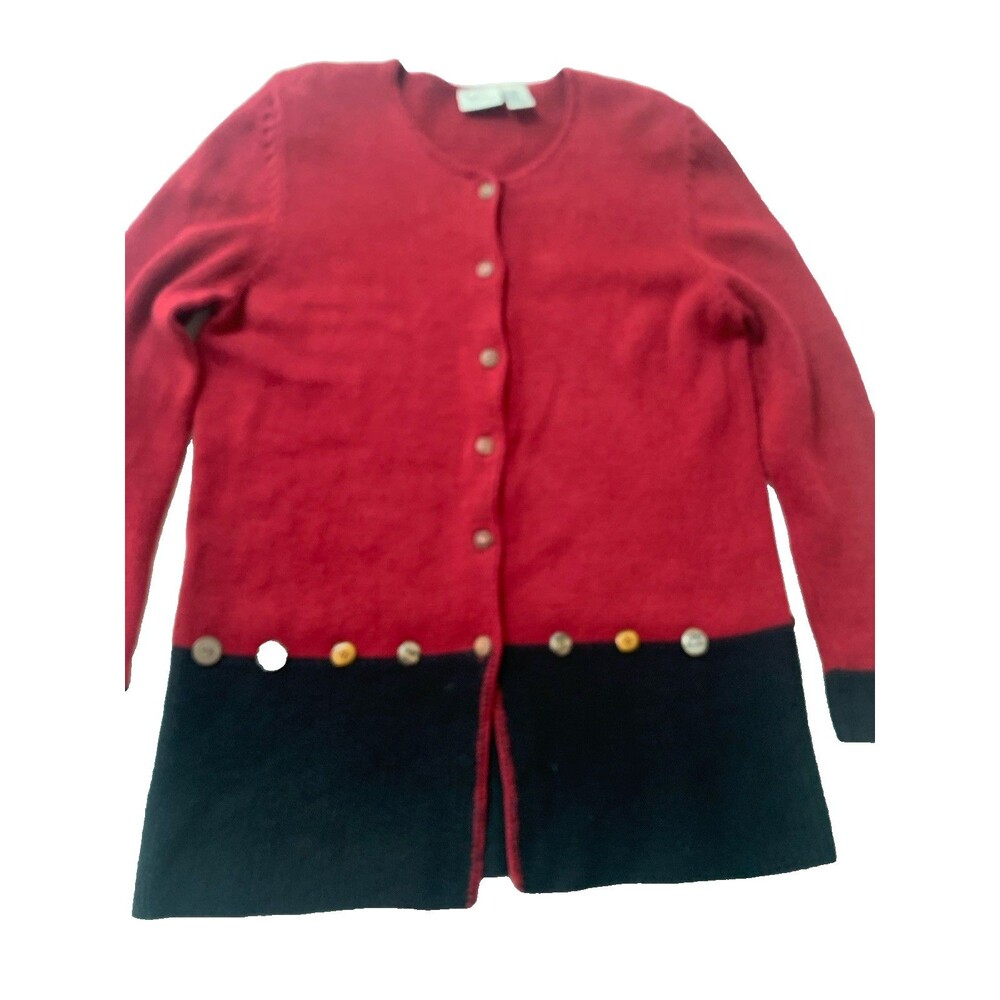 C.J. Banks Wms Size L Burgundy Cotton Knit Cardigan Sweater Button Up